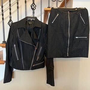 Bebe Black Pinstripe Ensemble jacket size 8 skirt size 0